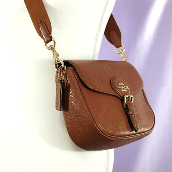 Coach Leather Flap Crossbody Saddle Brown Adjustable Strap - Picture 2 of 10